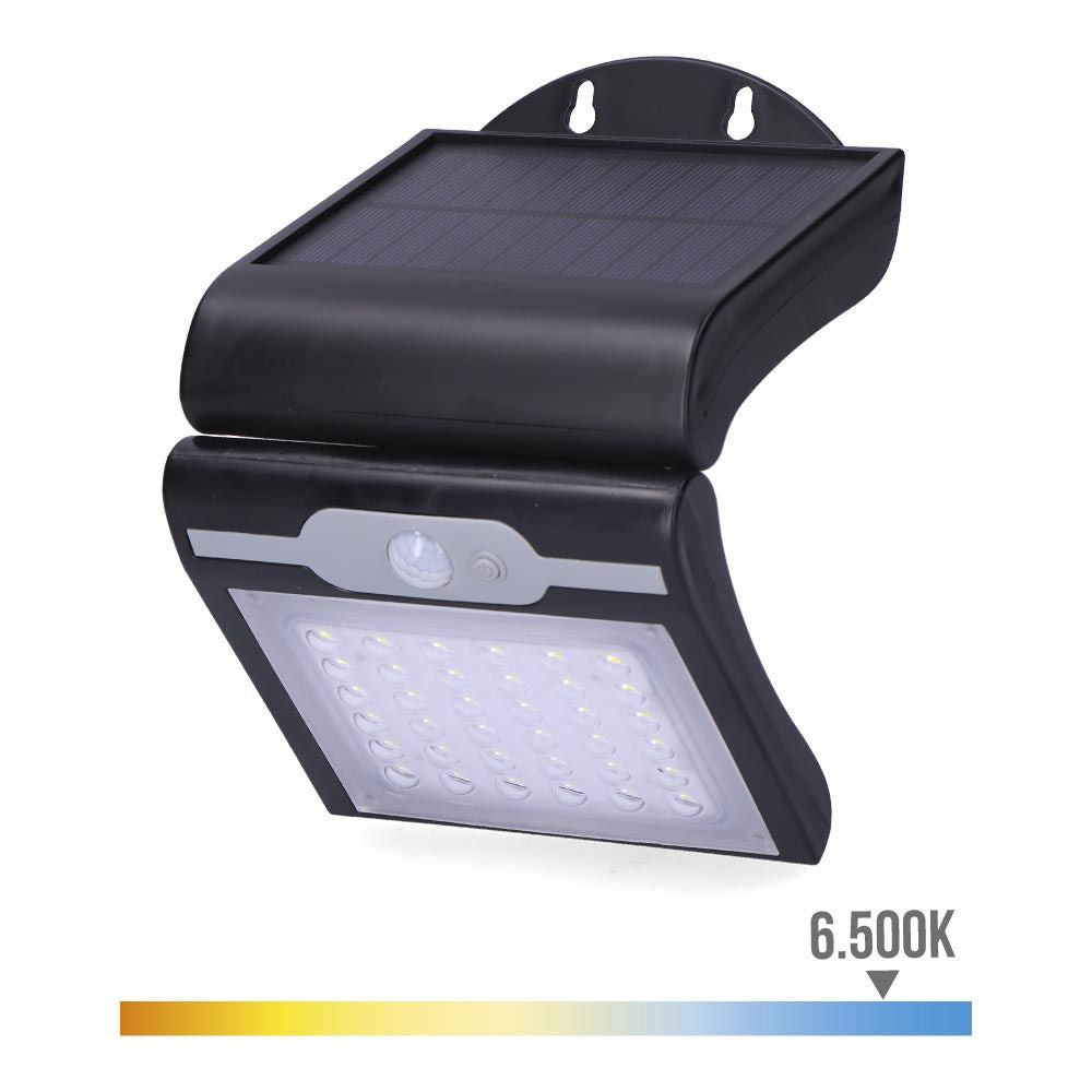 Aplique solar con sensor color negro, 2 w