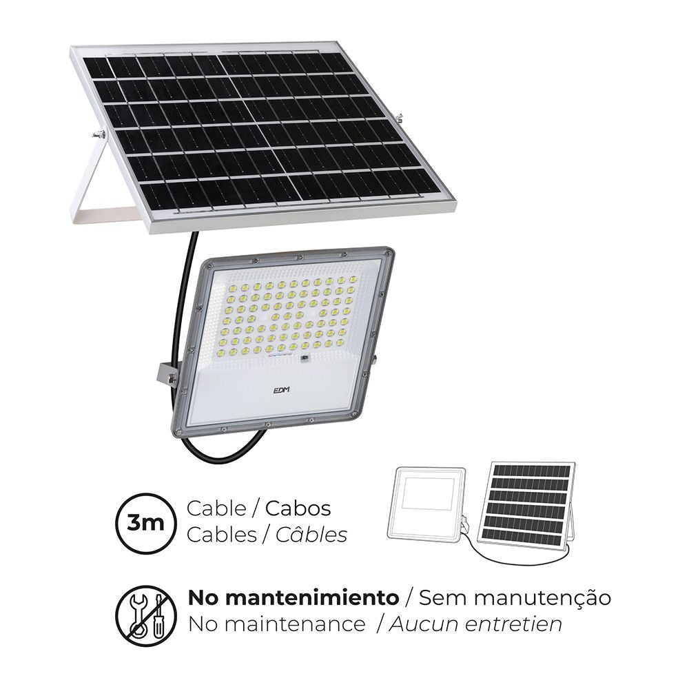 Foco proyector led solar 200 w 1500 lm 6500 k luz fría