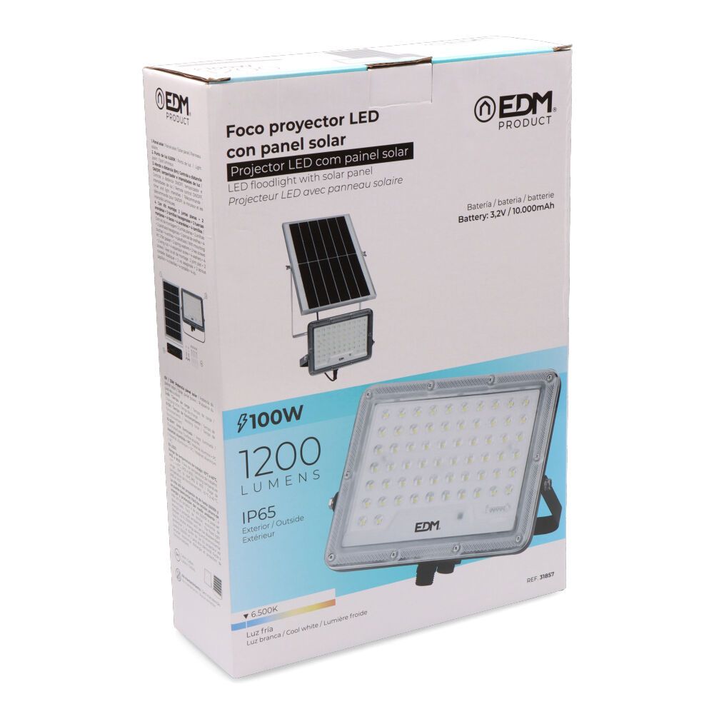 Foco proyector solar slim 100 w 1.200 lm 6500 k luz fría