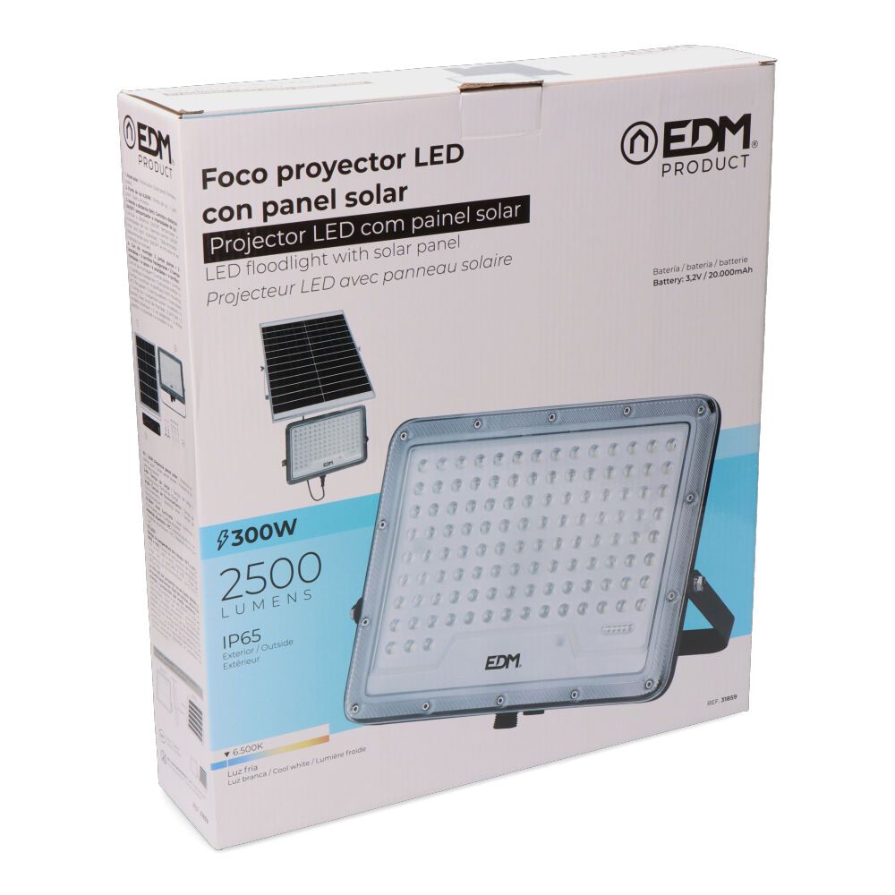 Foco proyector solar slim 300 w 2500 lm 6500 k luz fría