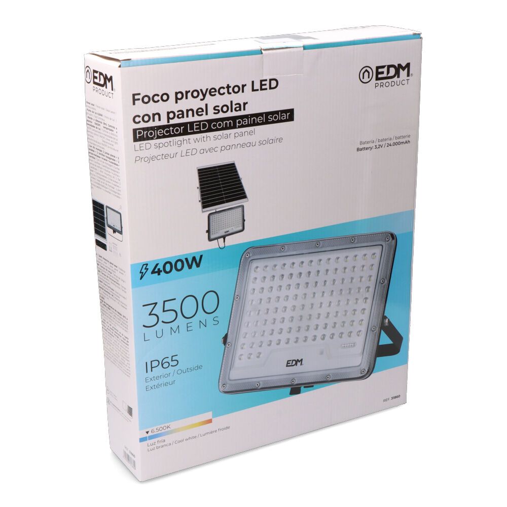 Foco proyector solar slim 400 w 3500 lm 6500 k luz fría