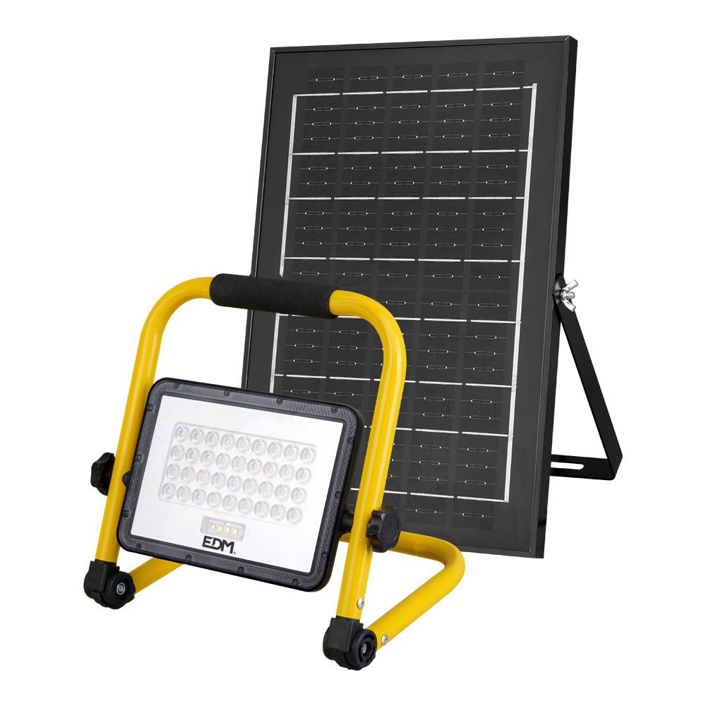Foco proyector led solar de trabajo + panel solar - 4000 lm, 6.400 k, luz fría, ip65