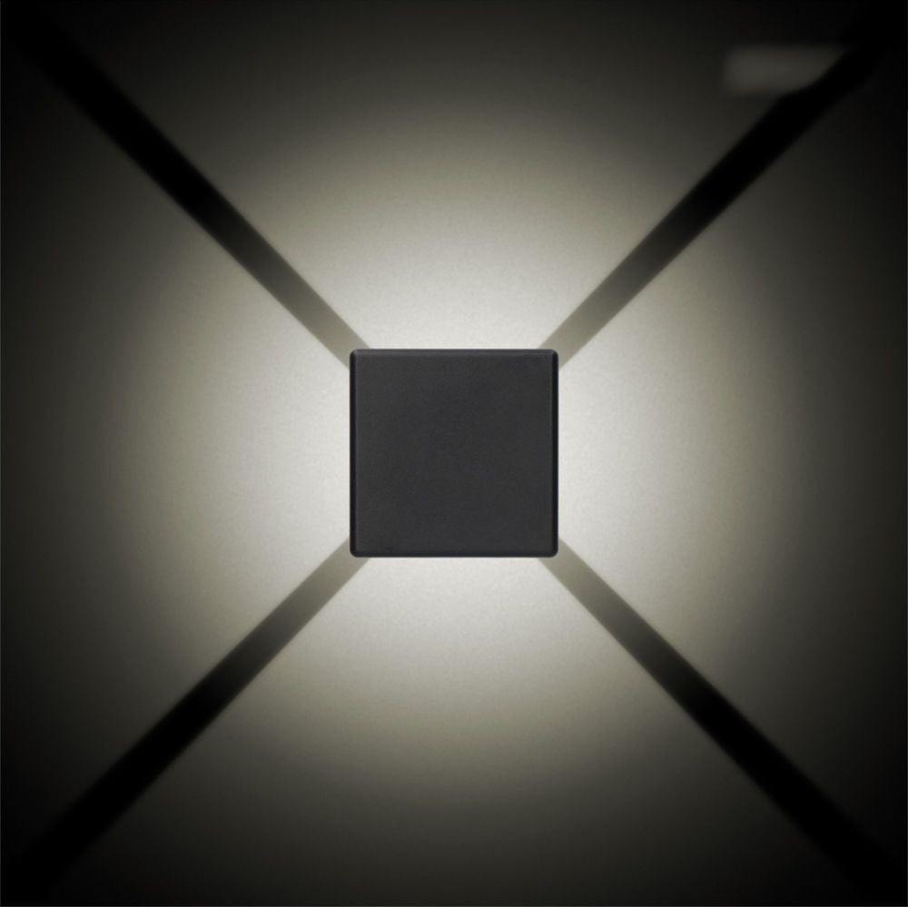 Aplique led cuadrado 4 proyecciones 6 w 516 lm 3000 k luz calida ip54 11.5 x 11.5 x 5 cm