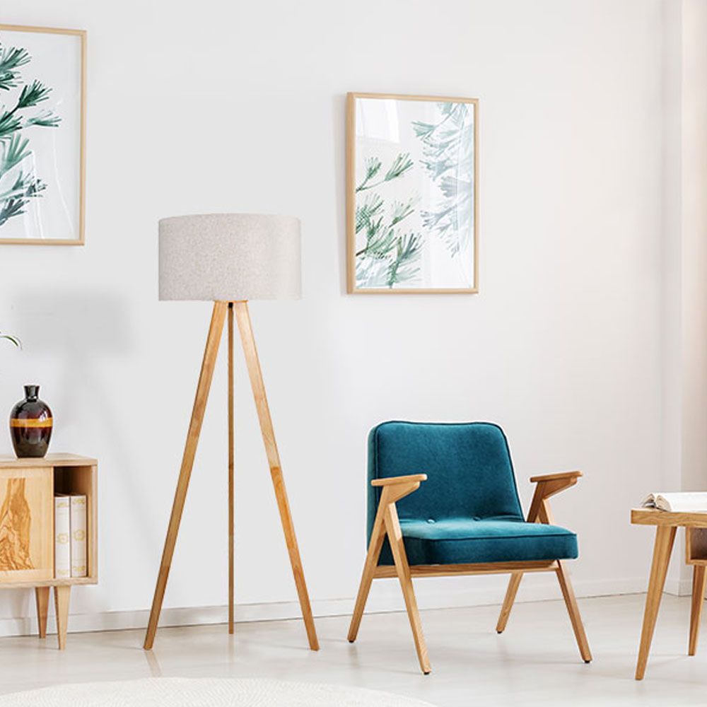 Lámpara de pie e27 madera, hierro y tela ø50 x 28 cm