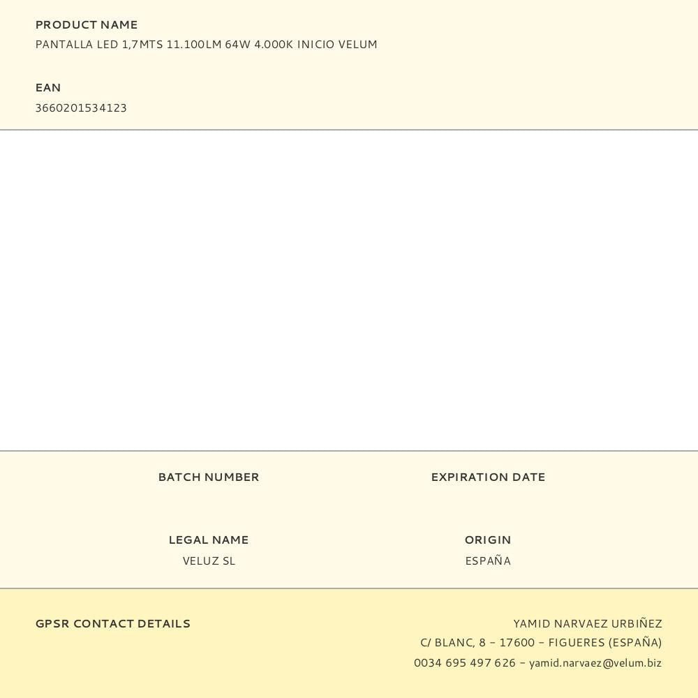 Pantalla led 1,7mts 11.100lm 64w 4.000k inicio velum