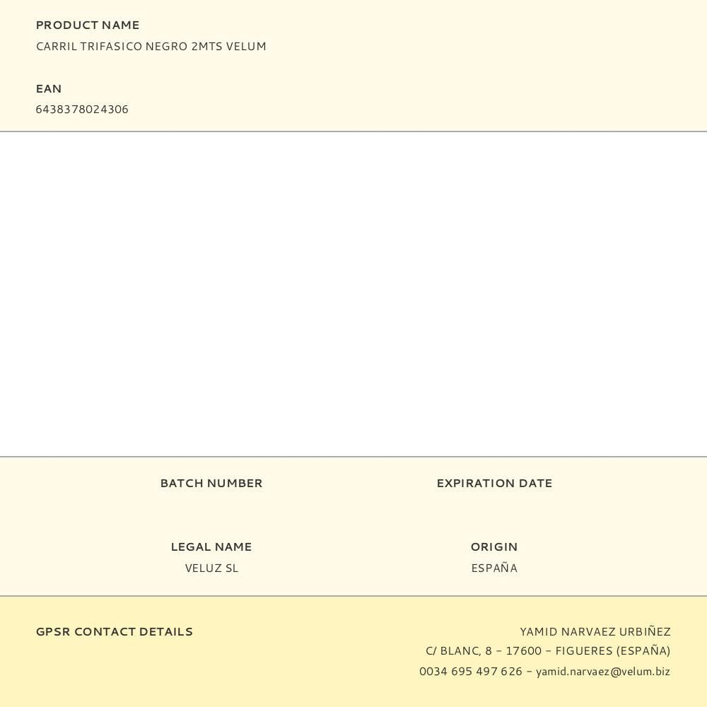 Carril trifasico negro 2mts velum