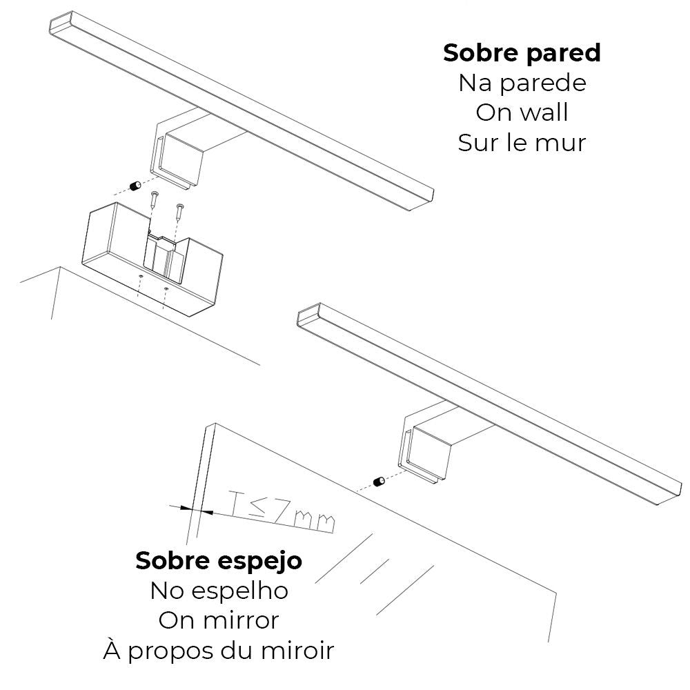 Lámpara led de pared o espejo 8 w 4.000 k 800 lm luz día 40 x 12,8 x 5,10 cm
