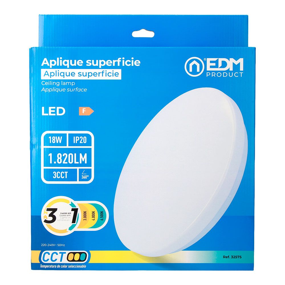 Aplique led circular de superficie 18w 3cct 1820 lm ø33 x 6,6 cm