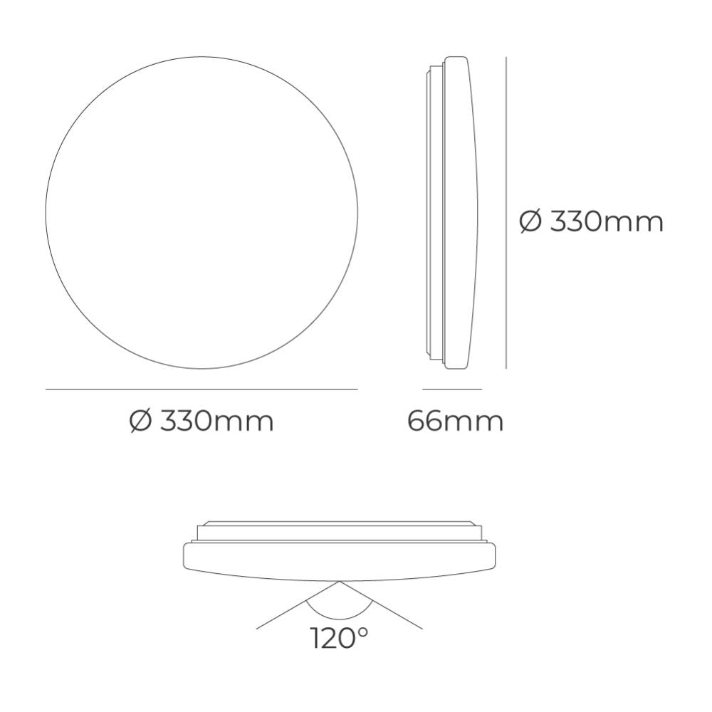 Aplique led circular de superficie 18w 3cct 1820 lm ø33 x 6,6 cm