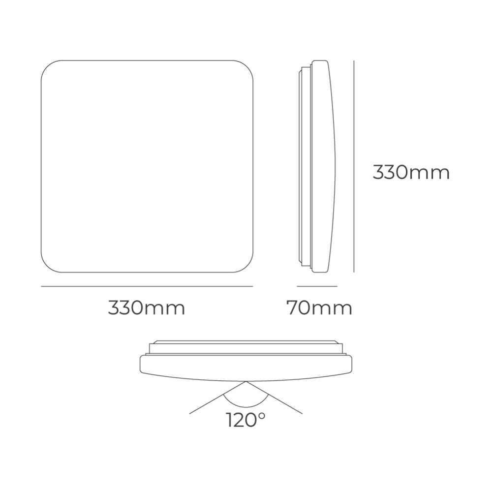Aplique led cuadrado extraplano de superficie 18 w 3cct 1820 lm 33 x 33 x 7 cm