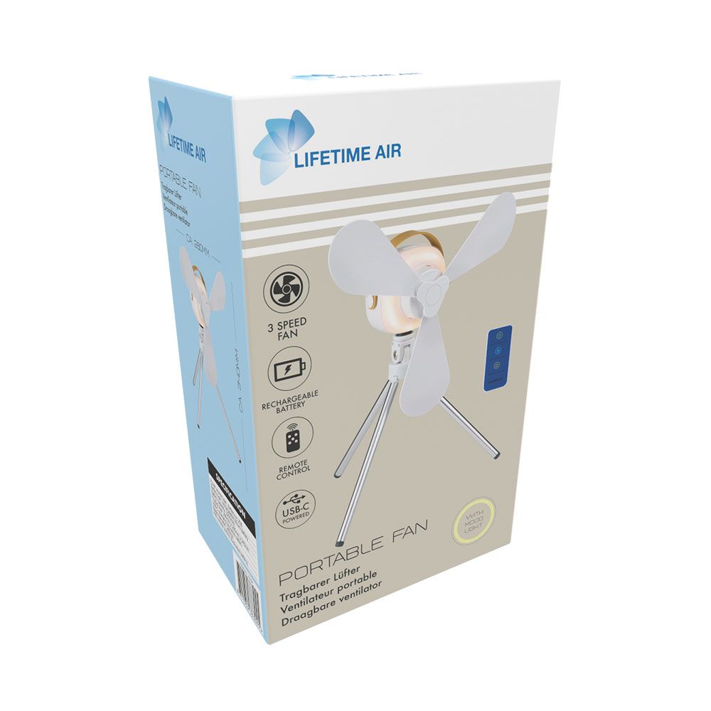 Ventilador de sobremesa, recargable con usb, 3 aspas, 4 velocidades, con mando