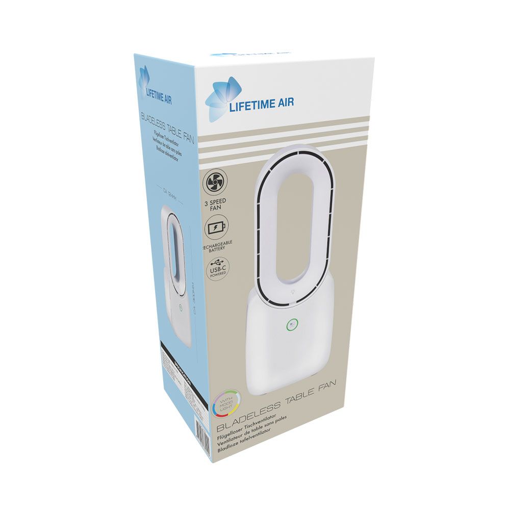Ventilador de sobremesa recargable con usb sin aspas, 3 velocidades 12,4 x 9 x 30 cm
