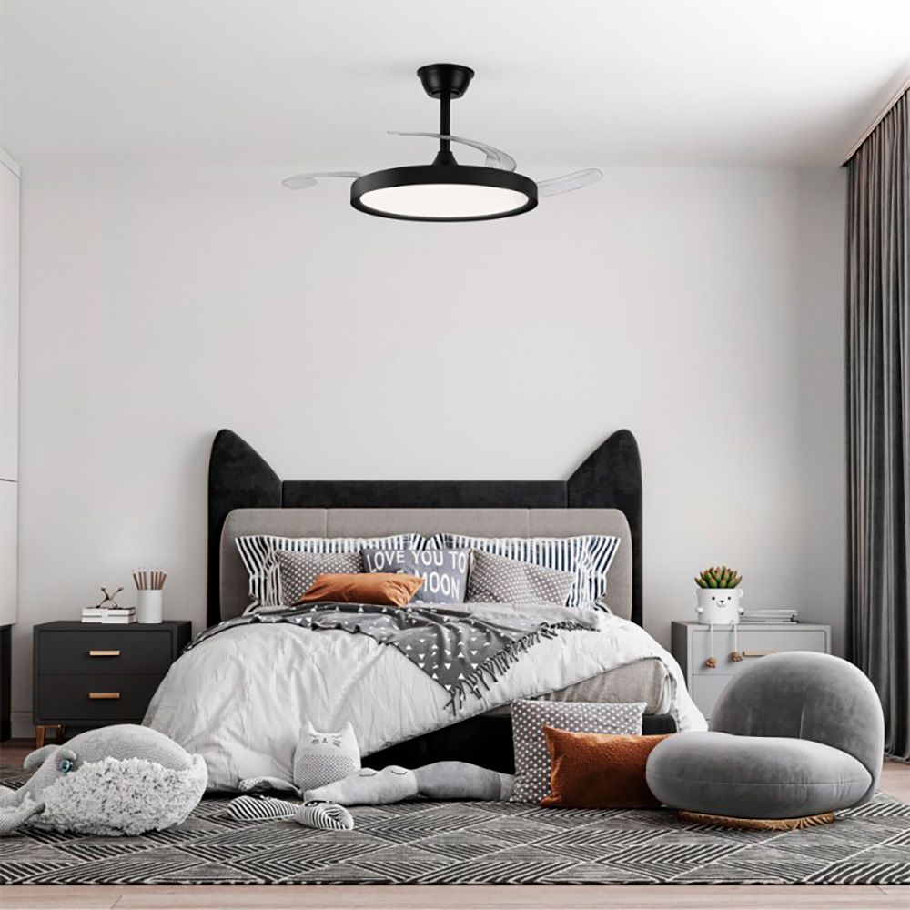 Ventilador de techo led 3cct aspas retráctiles polaris 43 w 4430 lm negro, aspas ø106 cm, plafón ø48,5 cm, altura 32 - 42 cm