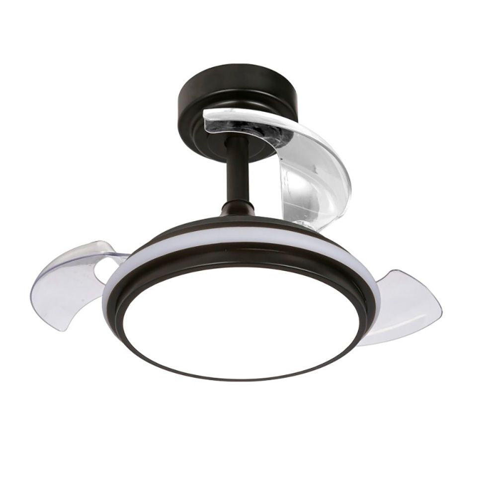 Ventilador de techo led 3cct aspas retráctiles antila mini xs 35 w 3000 lm negro, aspas ø55 cm, plafón ø32 cm, altura 38 - 48 cm