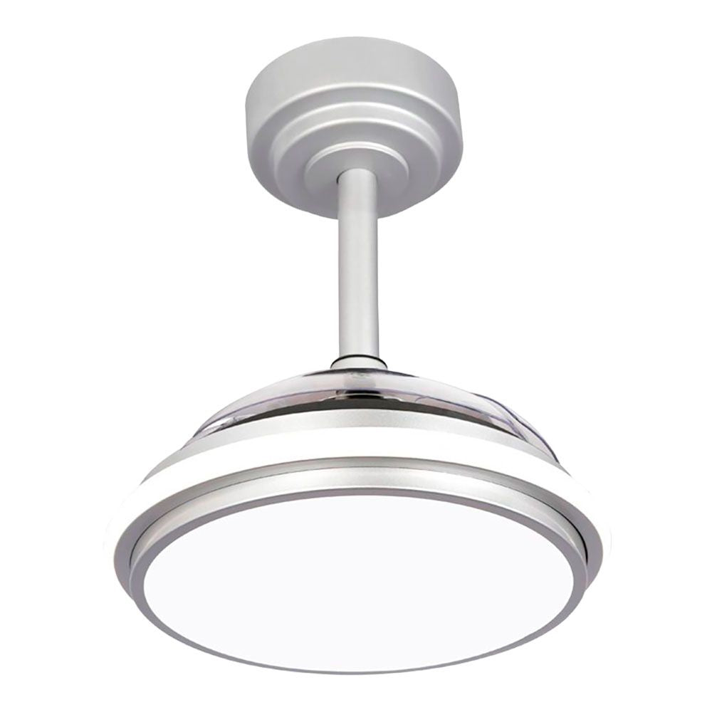 Ventilador de techo led 3cct aspas retráctiles antila mini xs 35 w 3000 lm plata, aspas ø55 cm, plafón ø32 cm, altura 38 - 48 cm