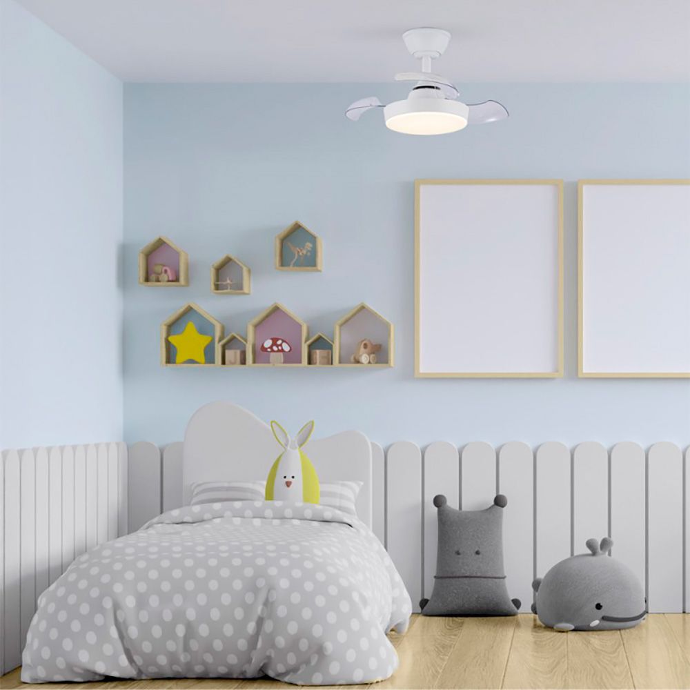 Ventilador de techo led 3cct aspas retráctiles hornet 32 w 3195 lm blanco, aspas ø56 cm, plafón ø26 cm, altura 34 - 44 cm