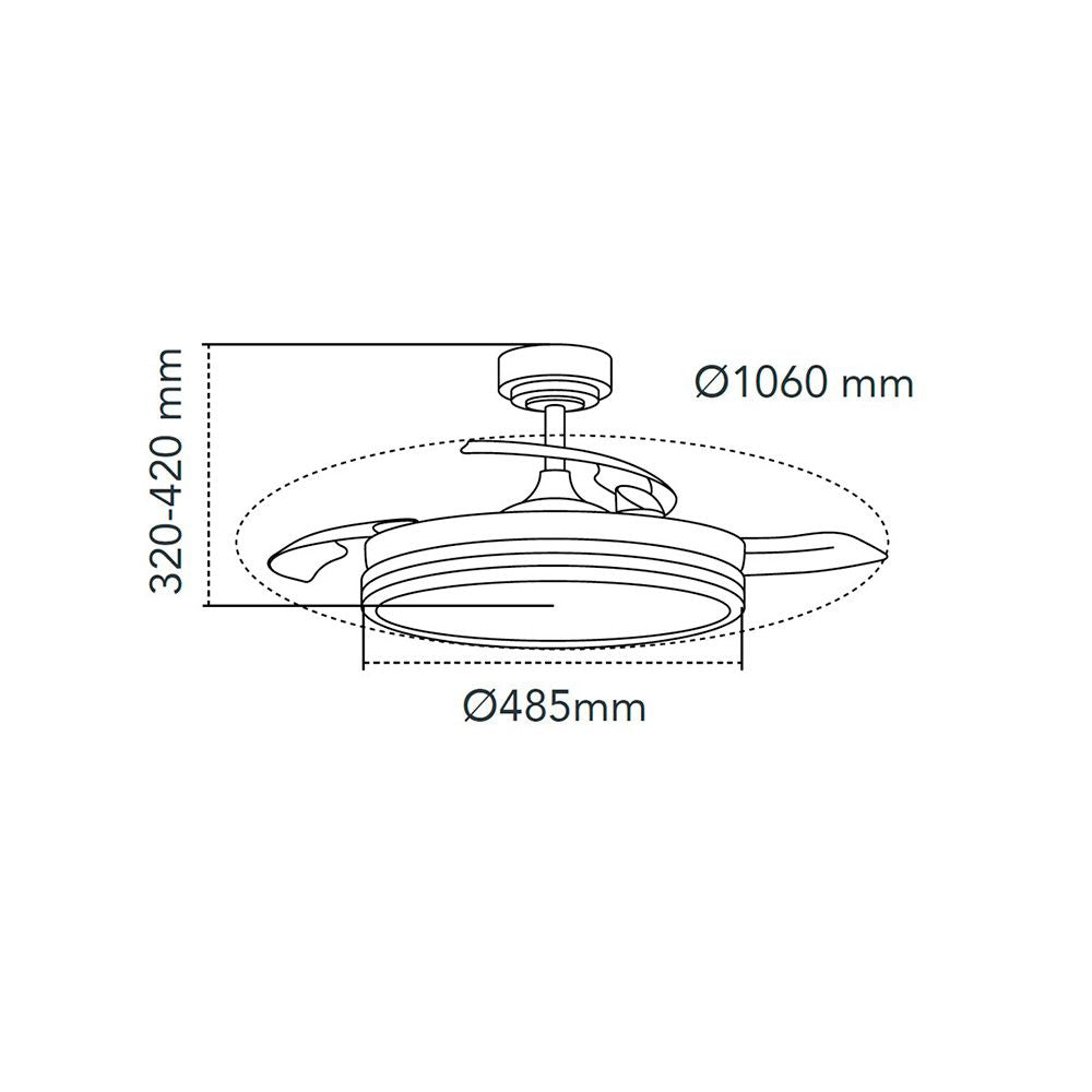 Ventilador de techo led 3cct aspas retráctiles supereco 45 w 4400 lm blanco, ø106 cm, plafón ø48,5 cm, altura 32 - 42 cm