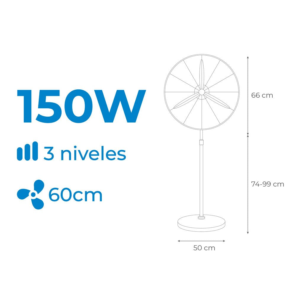 Ventilador industrial de pie 150 w, negro, ø60 cm
