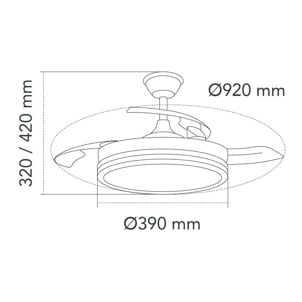 Ventilador techo, led 3cct, aspas retráctiles, milky s eco, 39 w, 3822 lm, blanco, ø92 cm, plafón ø39 cm, altura 32 - 42 cm