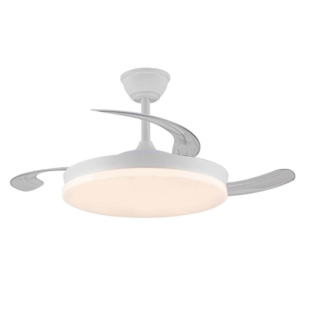 Ventilador techo, led 3cct, aspas retráctiles, milky m eco, 45 w, 4400 lm, blanco, ø106 cm, plafón ø48 cm, altura 32 - 42 cm