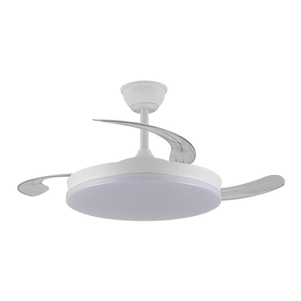 Ventilador techo, led 3cct, aspas retráctiles, milky m eco, 45 w, 4400 lm, blanco, ø106 cm, plafón ø48 cm, altura 32 - 42 cm