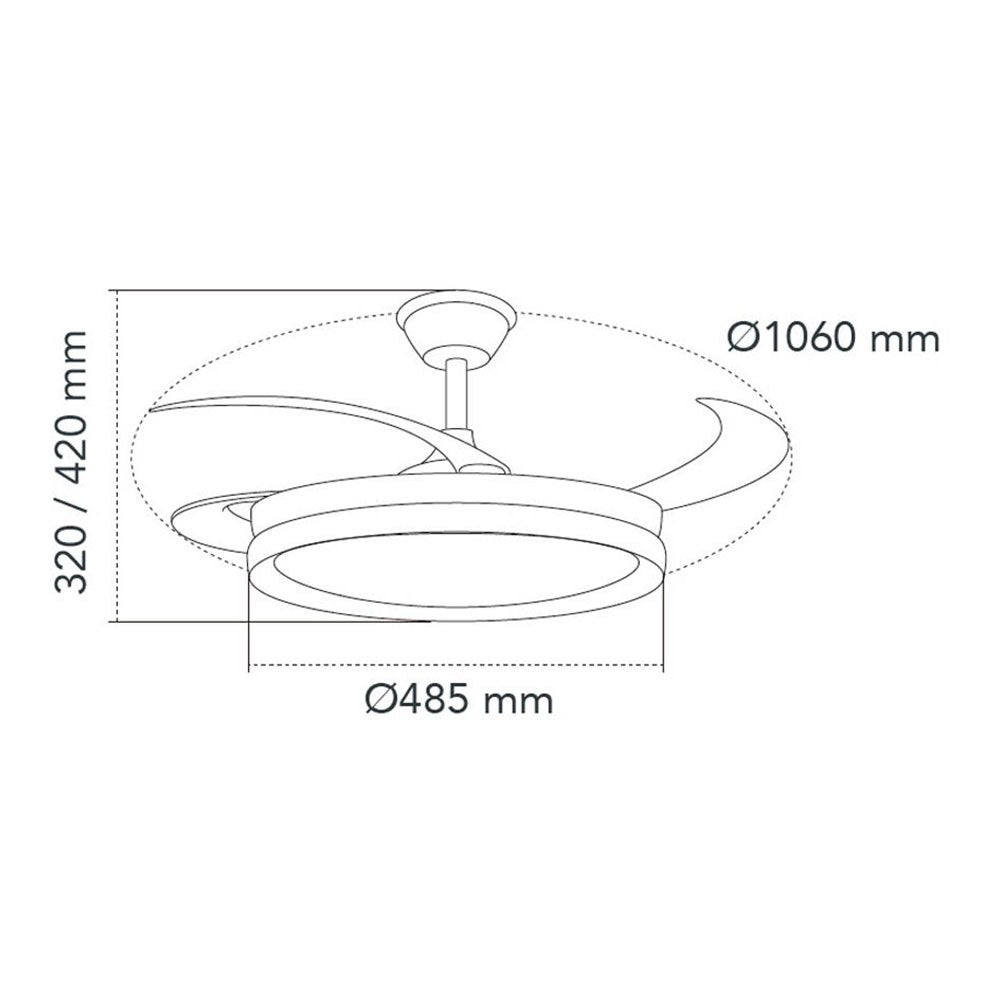 Ventilador techo, led 3cct, aspas retráctiles, milky m eco, 45 w, 4400 lm, blanco, ø106 cm, plafón ø48 cm, altura 32 - 42 cm
