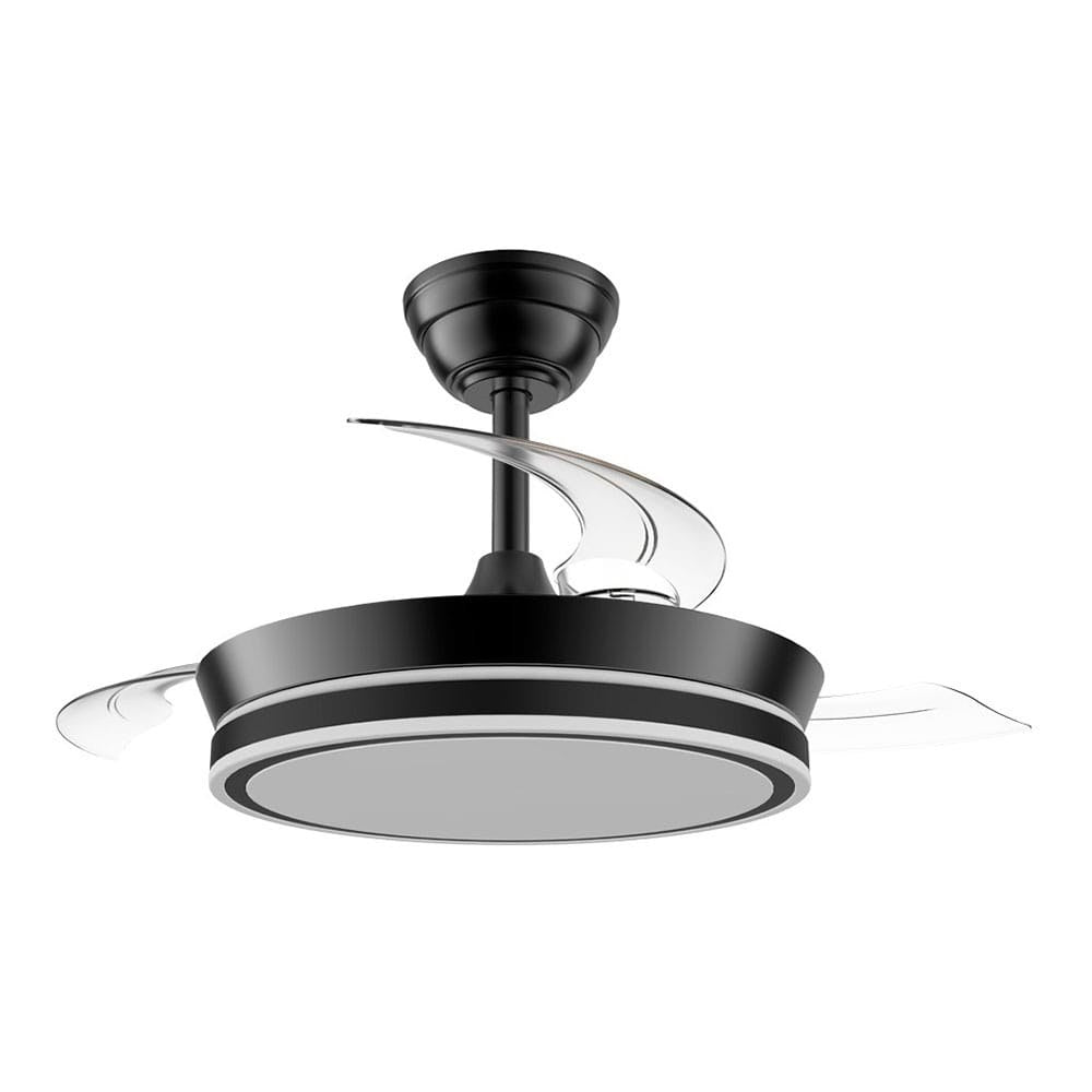 Ventilador de techo led cct, 3 aspas retráctiles 39 w, 4290 lm, negro, aspas ø90 cm, plafón ø41 cm, altura 28 - 38 cm