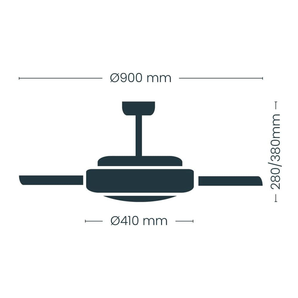 Ventilador de techo led cct, 3 aspas retráctiles 39 w, 4290 lm, negro, aspas ø90 cm, plafón ø41 cm, altura 28 - 38 cm