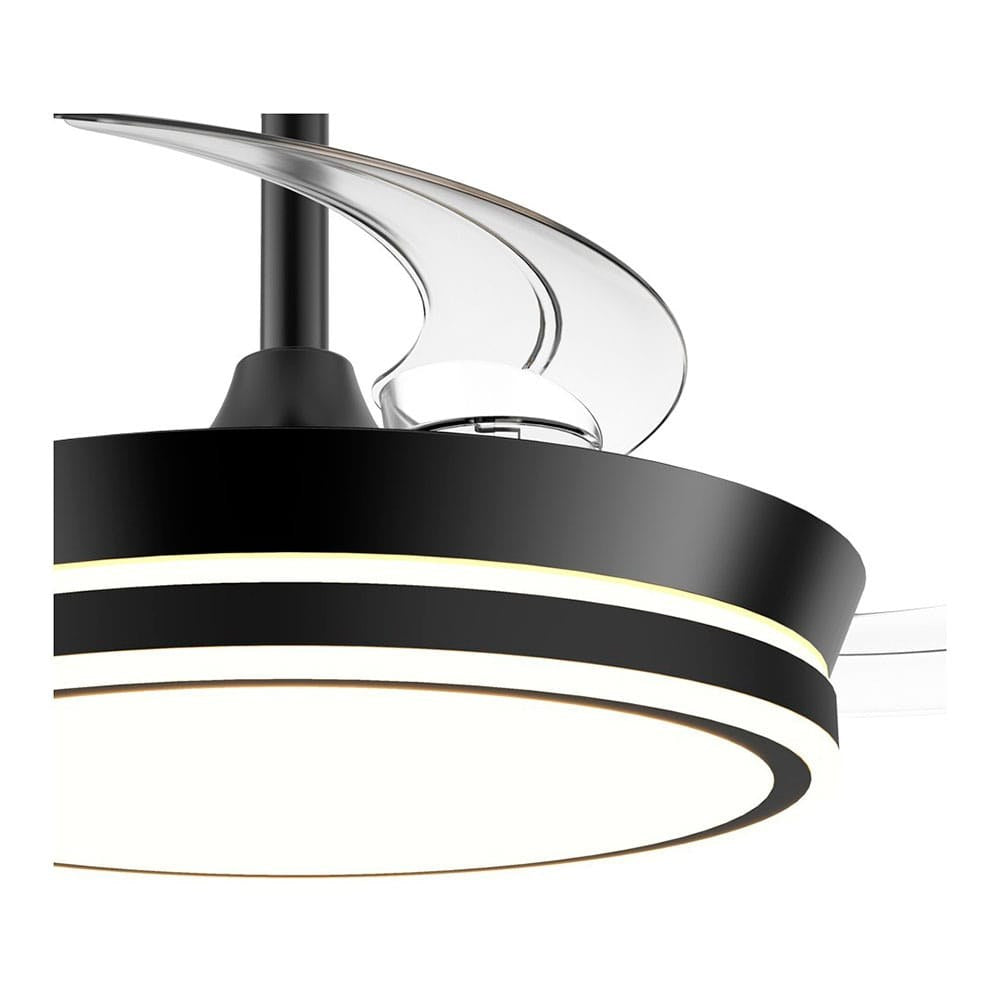 Ventilador de techo led cct, 3 aspas retráctiles 39 w, 4290 lm, negro, aspas ø90 cm, plafón ø41 cm, altura 28 - 38 cm