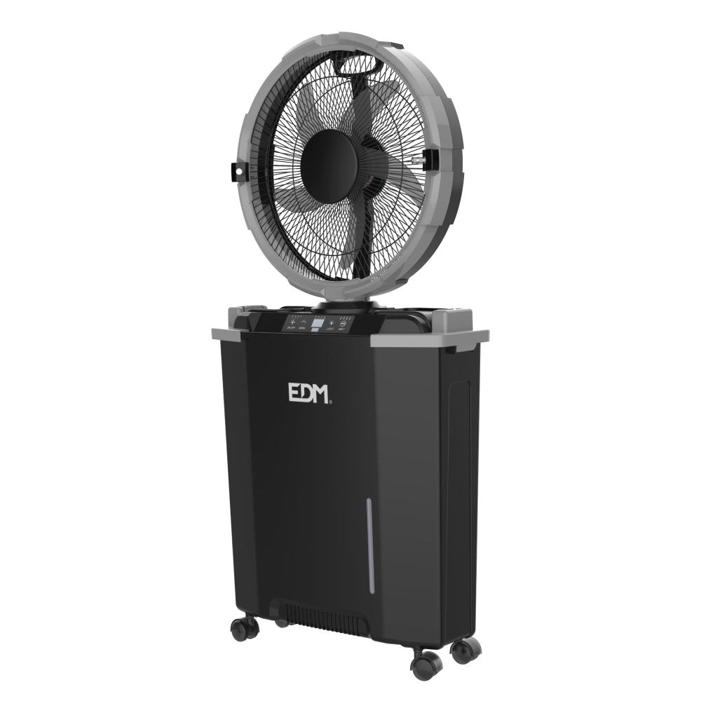 Ventilador nebulizador recargable led 34 w, con mando a distancia y ruedas, aspa ø34,6 cm