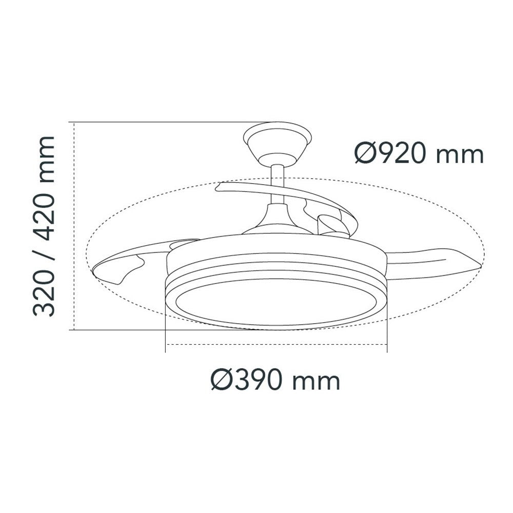 Ventilador techo led 3cct aspas retráctiles dc 39w 3822 lm, blanco, 92 cm