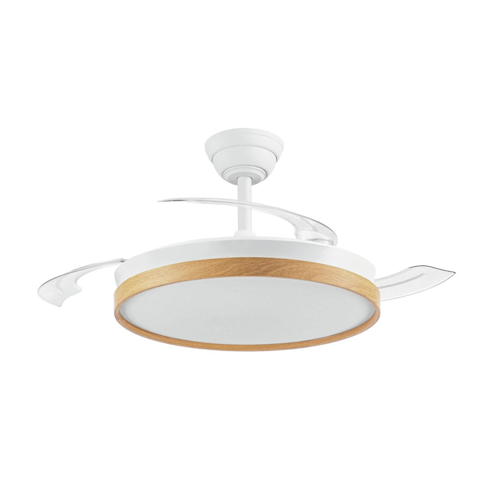 Ventilador de techo con aspas retráctiles 3cct, dc 30w + 48w, madera, ø106 cm