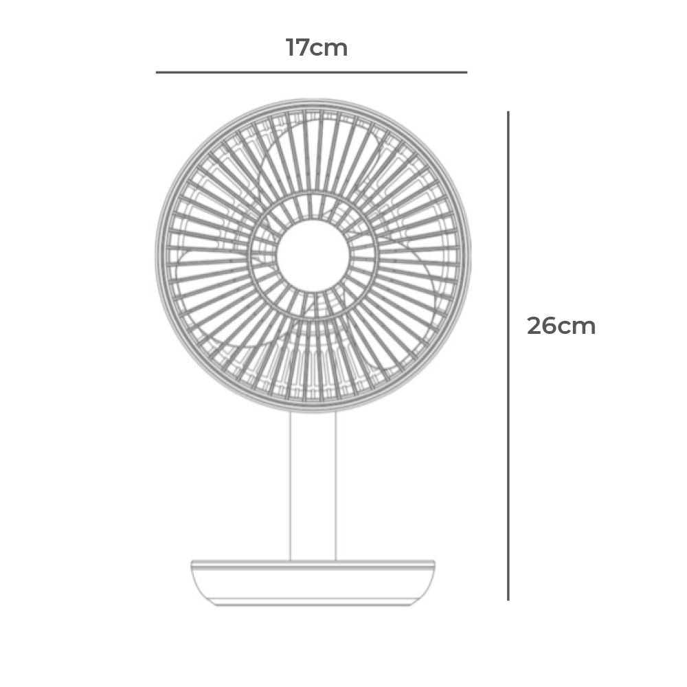 Ventilador de sobremesa recargable blanco 5w, 31,6 db, aspas: ø14,5 cm 17 x 13 x 26 cm