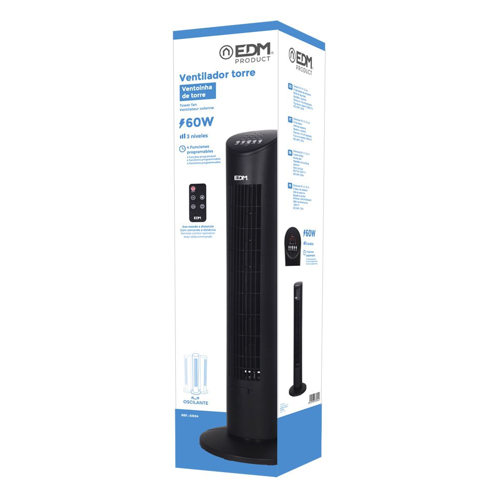 Ventilador de torre. potencia: 60 w, 54,8 db, mando a distancia, negro 28 x 78,3 cm