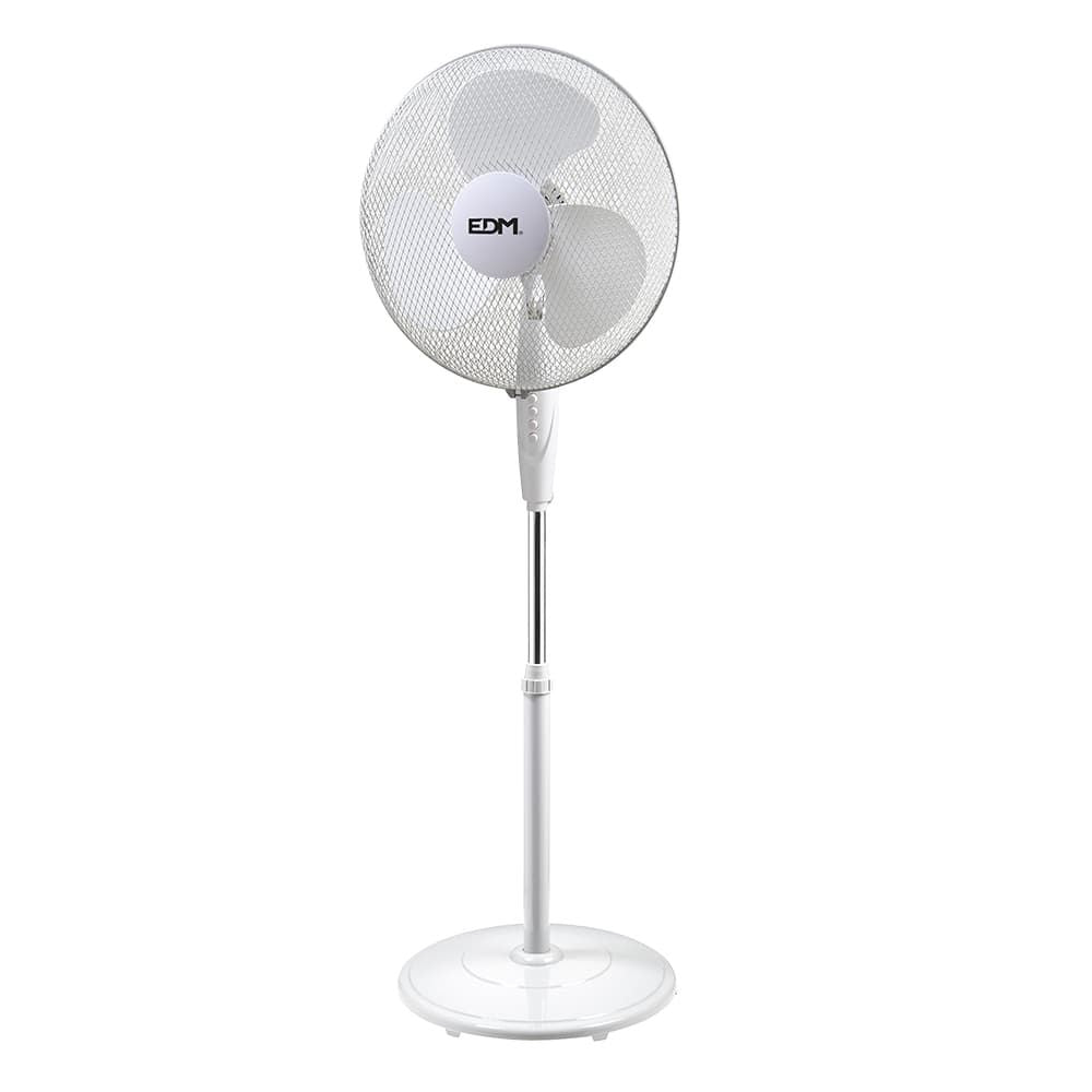 Ventilador de pie base circular, blanco, potencia 45 w, 55,6 db, aspas ø40 cm, altura regulable 110-130 cm
