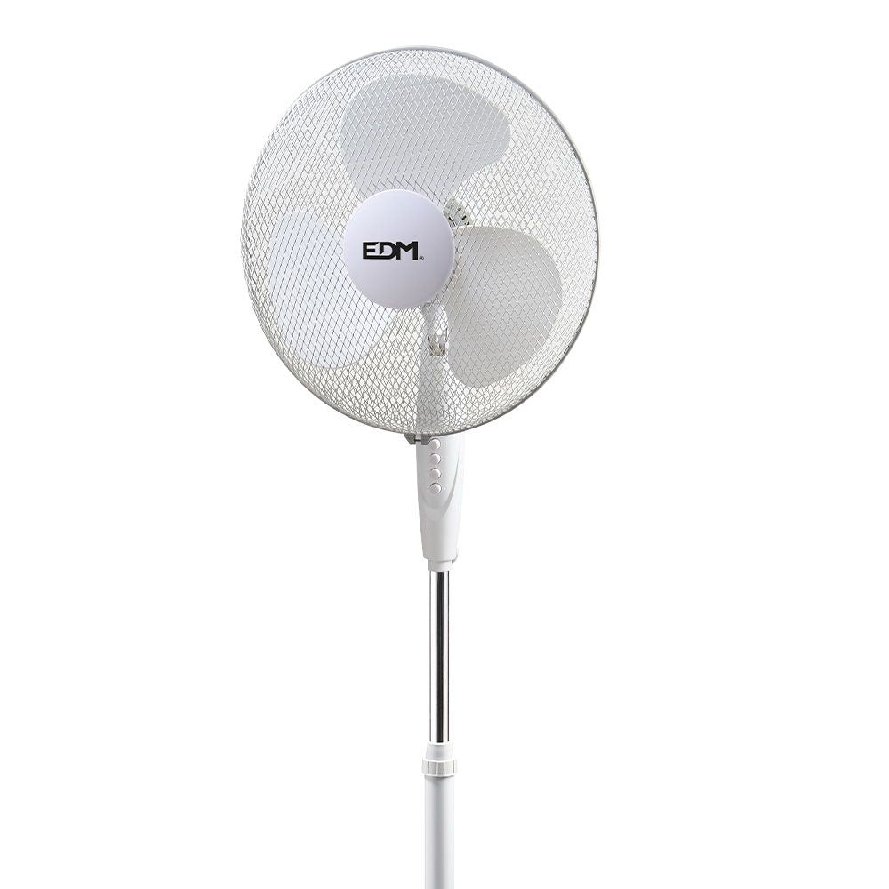 Ventilador de pie base circular, blanco, potencia 45 w, 55,6 db, aspas ø40 cm, altura regulable 110-130 cm