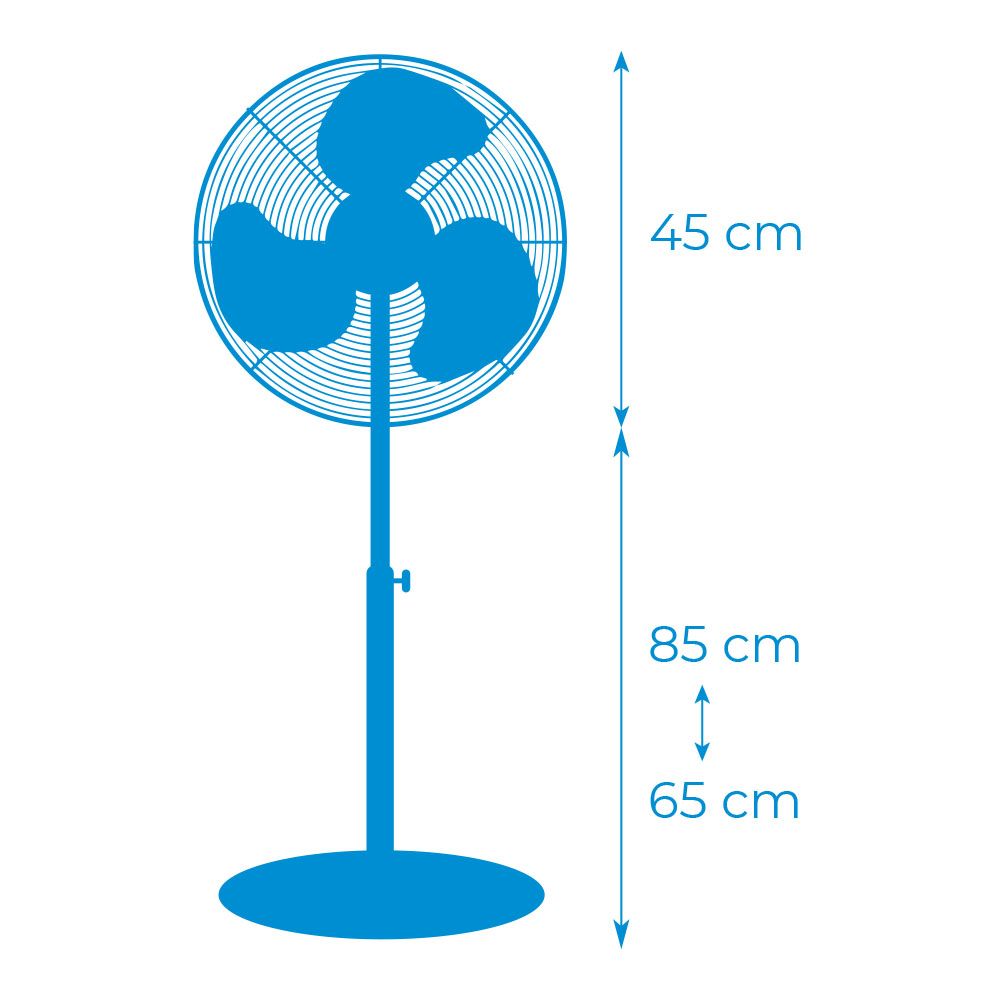 Ventilador de pie base circular, blanco, potencia 45 w, 55,6 db, aspas ø40 cm, altura regulable 110-130 cm