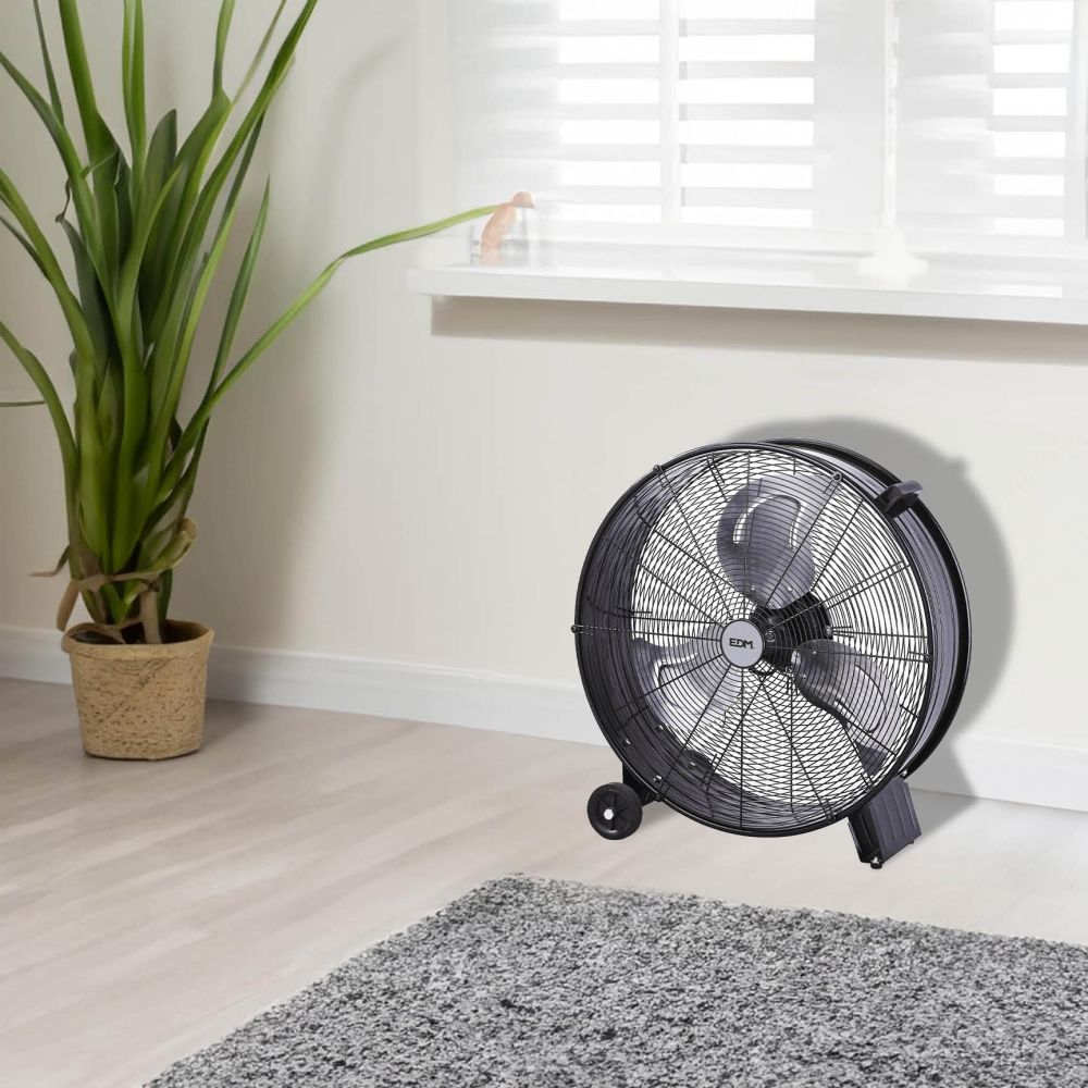 Ventilador industrial de suelo, con ruedas, negro 180 w, 59,8 db, ø65 cm