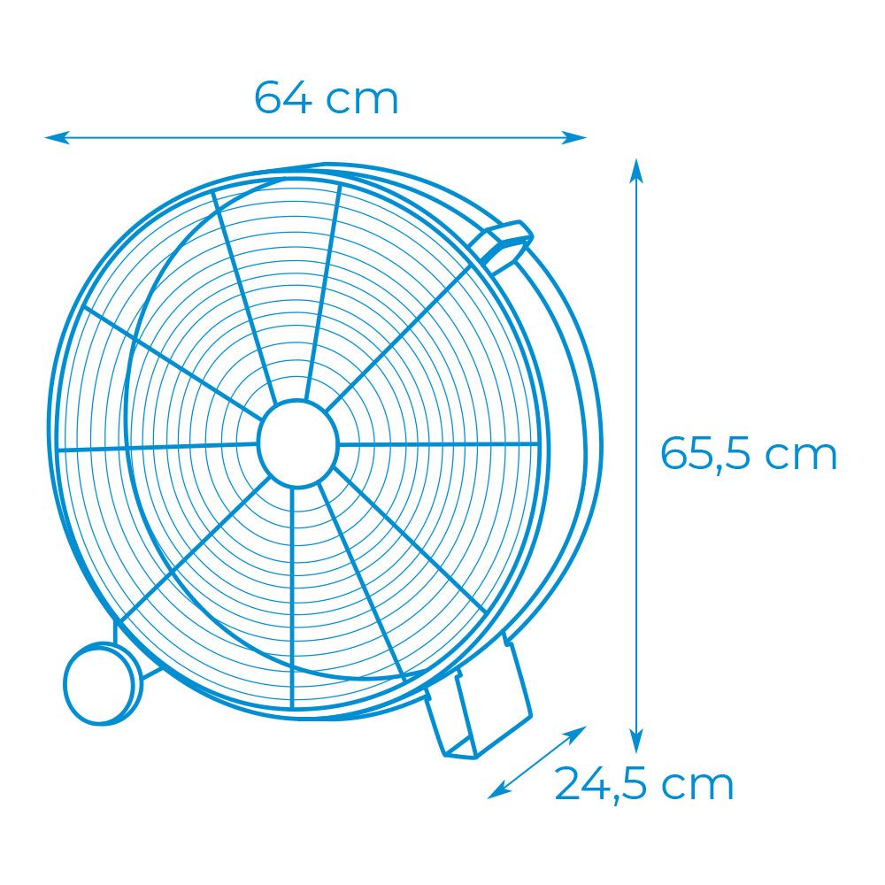 Ventilador industrial de suelo, con ruedas, negro 180 w, 59,8 db, ø65 cm