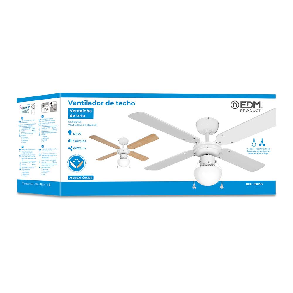 Ventilador de techo blanco modelo caribe, 50 w, aspas ø102 cm