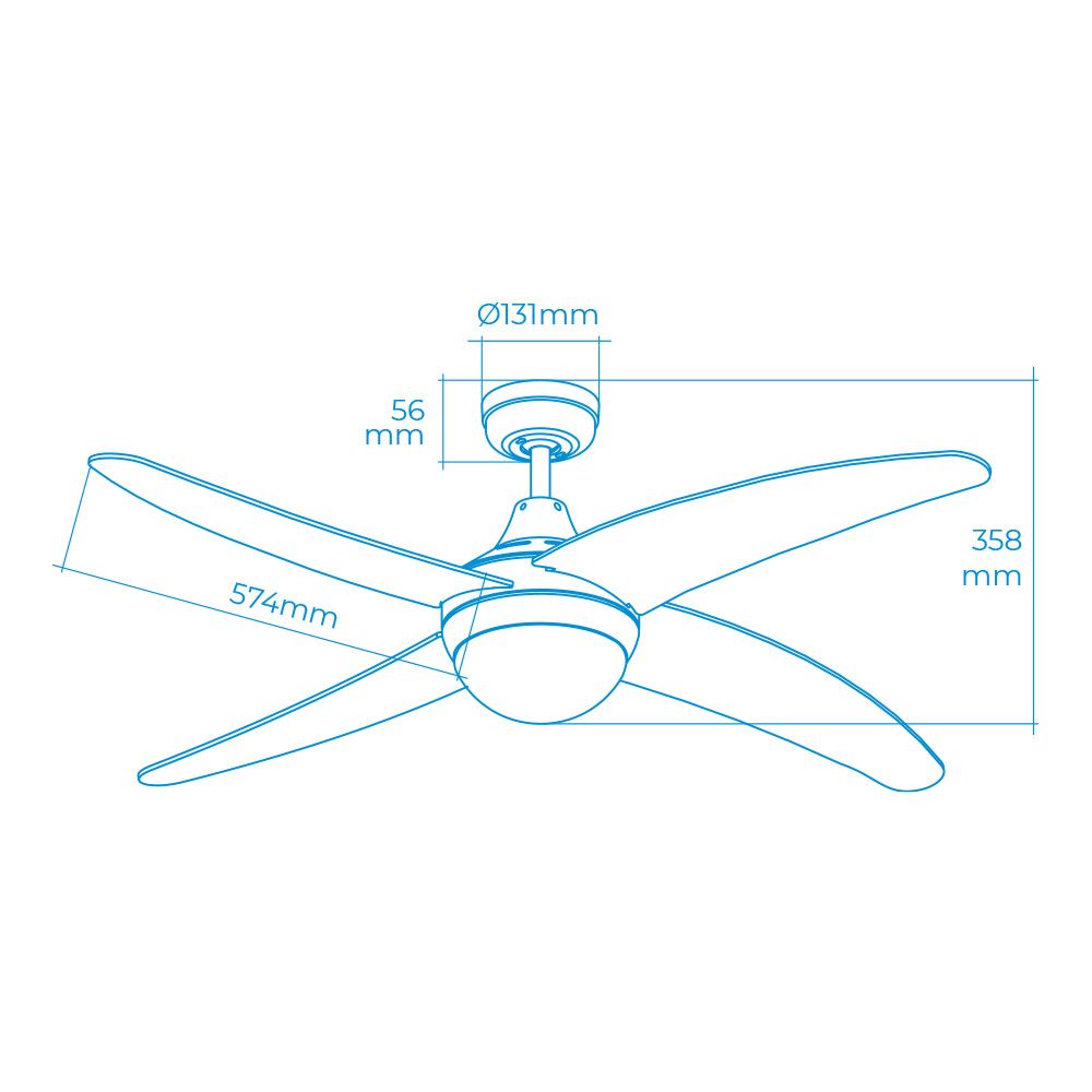 Ventilador de techo modelo caspio. color blanco. potencia: 60w aspas: ø132cm con mando a distancia edm