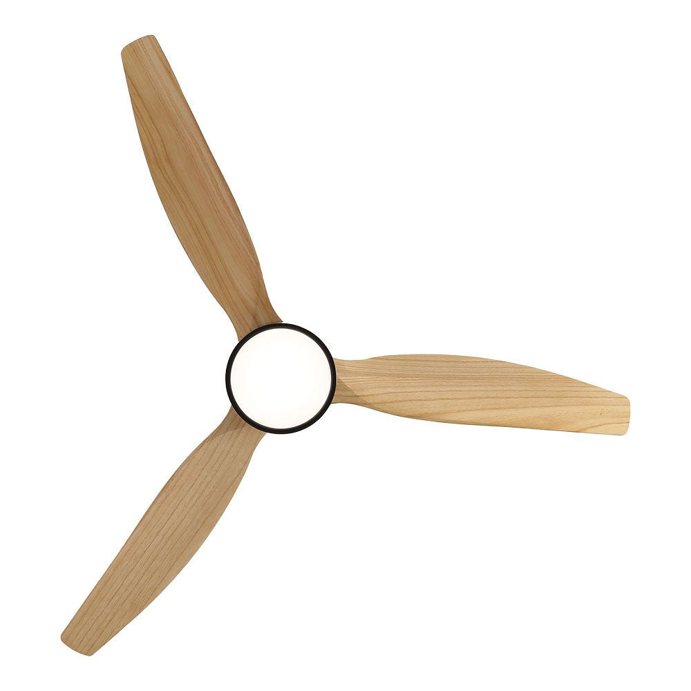 Ventilador de techo modelo inteligente kara con 3 aspas color madera ø132cm luz led 3000/4000/6000k, 3cct, 30 w, negro