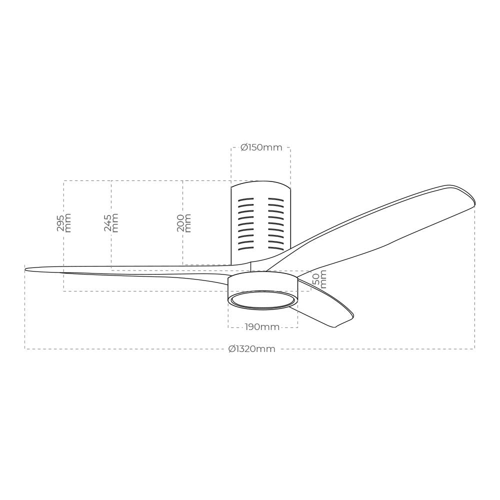 Ventilador de techo modelo inteligente kara con 3 aspas color madera ø132cm luz led 3000/4000/6000k, 3cct, 30 w, negro