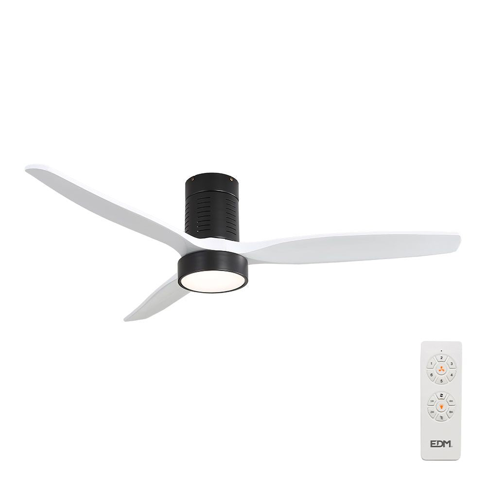 Ventilador de techo modelo kara con 3 aspas color blanco ø132cm luz led 3000/4000/6000k, 3cct, 30 w, negro