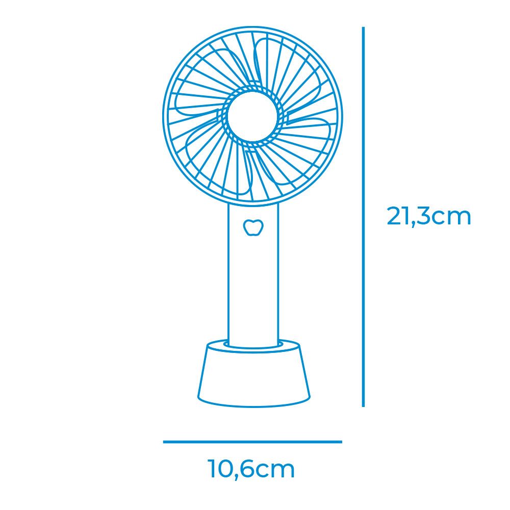 Ventilador de mano, recargable. 4,5 w aspas 10,6 x 6,5 x 22 cm