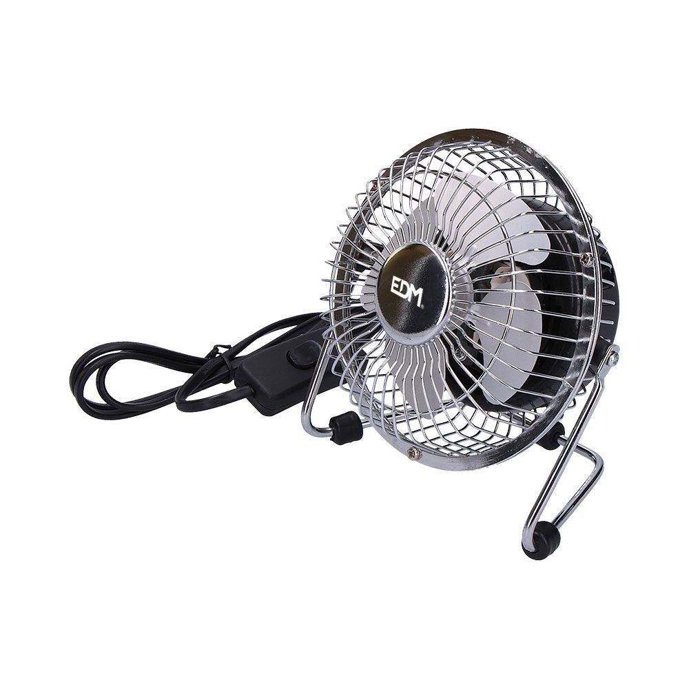 Ventilador mini industrial de sobremesa cromado: 15w, 54,7 db, aspas: ø10 x 15 cm