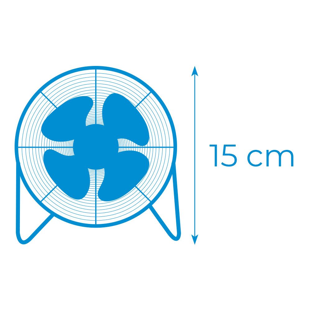 Ventilador mini industrial de sobremesa cromado: 15w, 54,7 db, aspas: ø10 x 15 cm