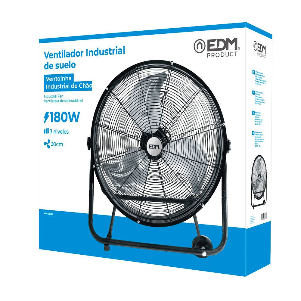 Ventilador industrial de suelo, con ruedas, negro 180 w, 59,8 db, aspas ø60 x 70 cm