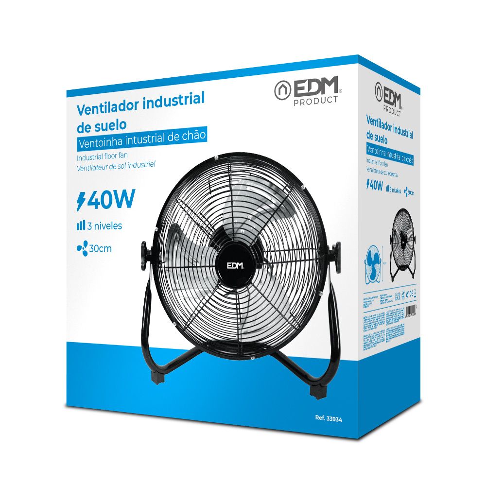 Ventilador industrial de suelo. color negro 40w, 57,7 db, aspas ø30 x 41 cm