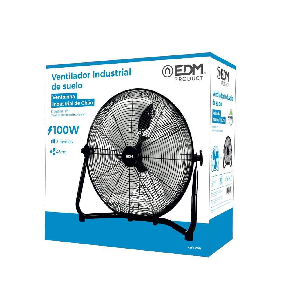 Ventilador industrial de suelo. color negro 100w, 64,7 db, aspas ø45 x 54 cm